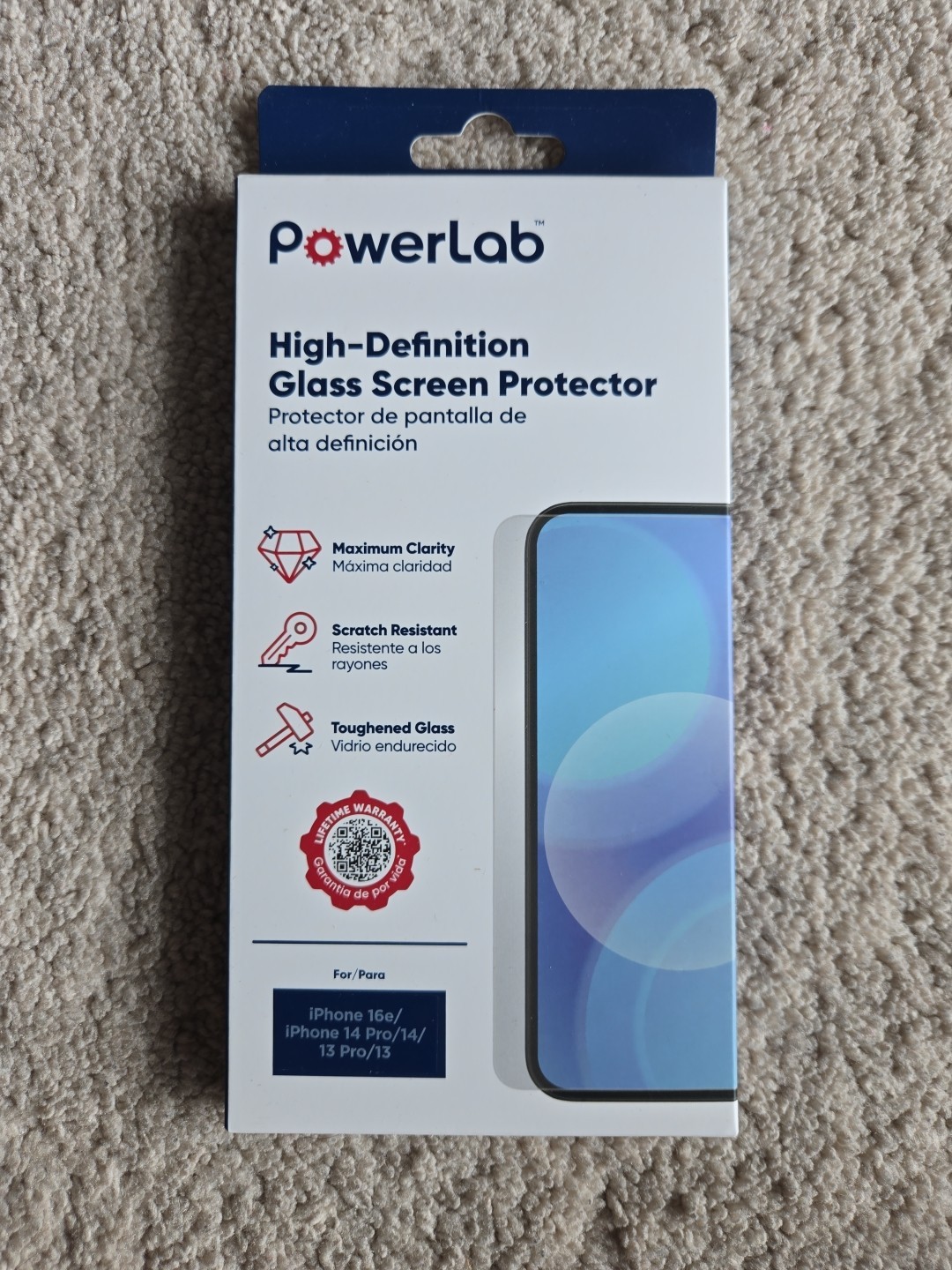 PowerLab HD Glass Screen Protector IPhone 16e/14 Pro/14/13 Pro/13