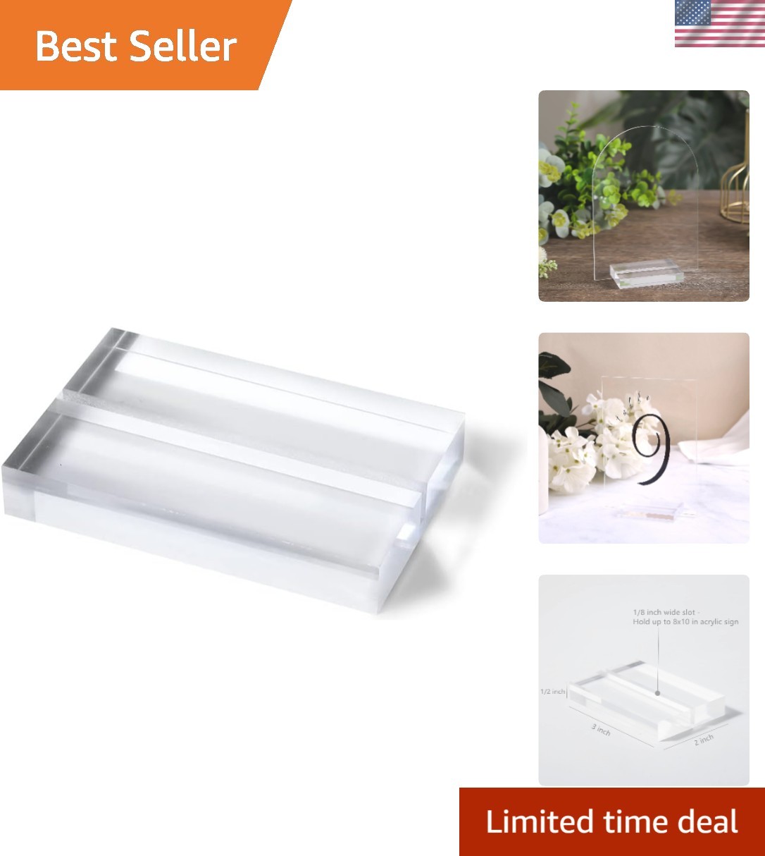 3" Clear Acrylic Stand |3mm Slot Wedding Sign Holders, Perfect for Wedding, T...