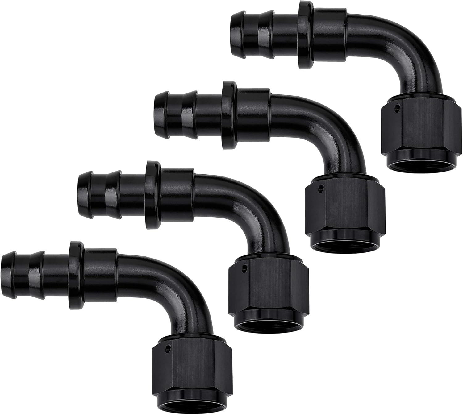 6AN 90 Degree Push Lock Hose Fitting End Black 4PCS