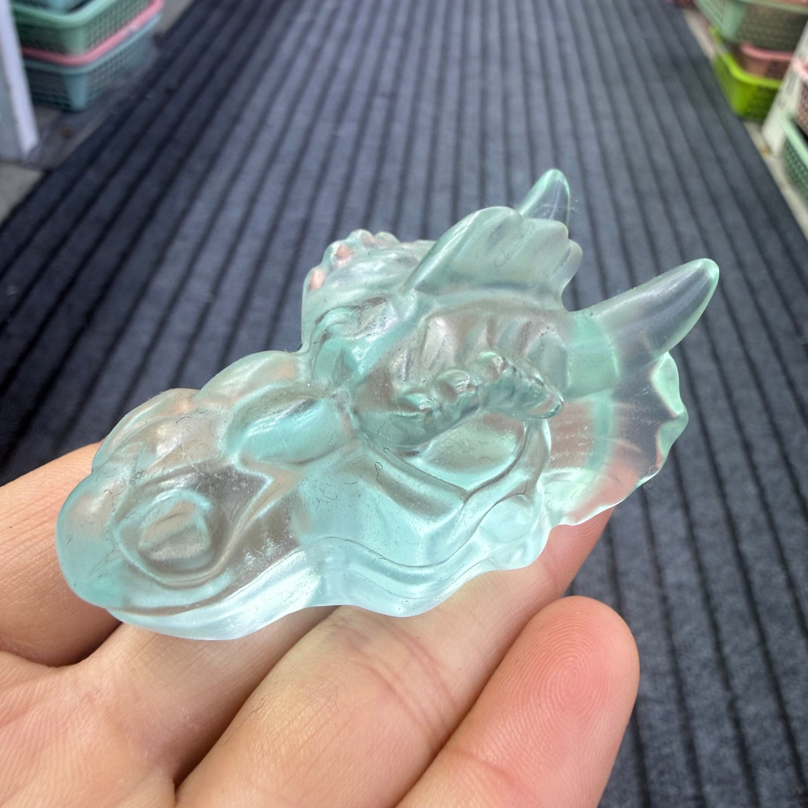 2.5" natural green fluorite hdragon head Quartz Crystal Carved Reiki Healing 1pc