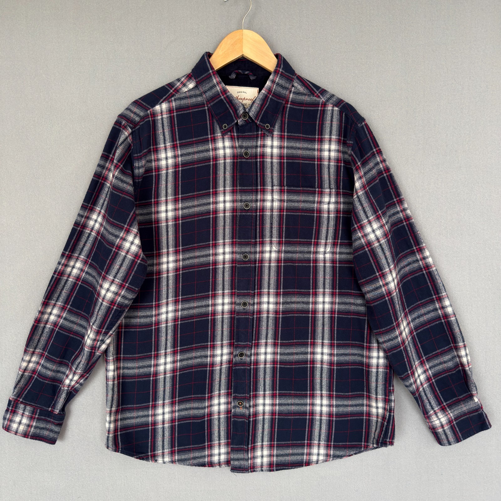 Weatherproof Vintage Shirt Mens Large Blue Red Plaid Flannel Button Up Outdoor