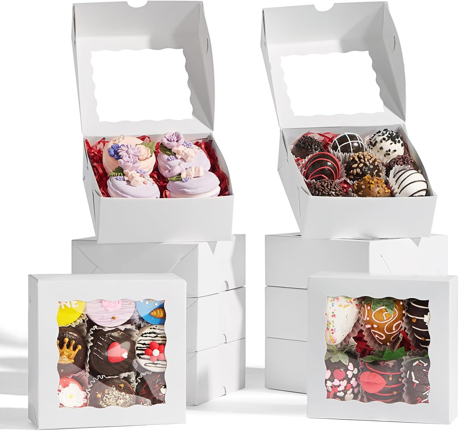 50Pcs Small Bakery Boxes 5X5X2 Inches White Candy Cookie Boxes with Window Treat