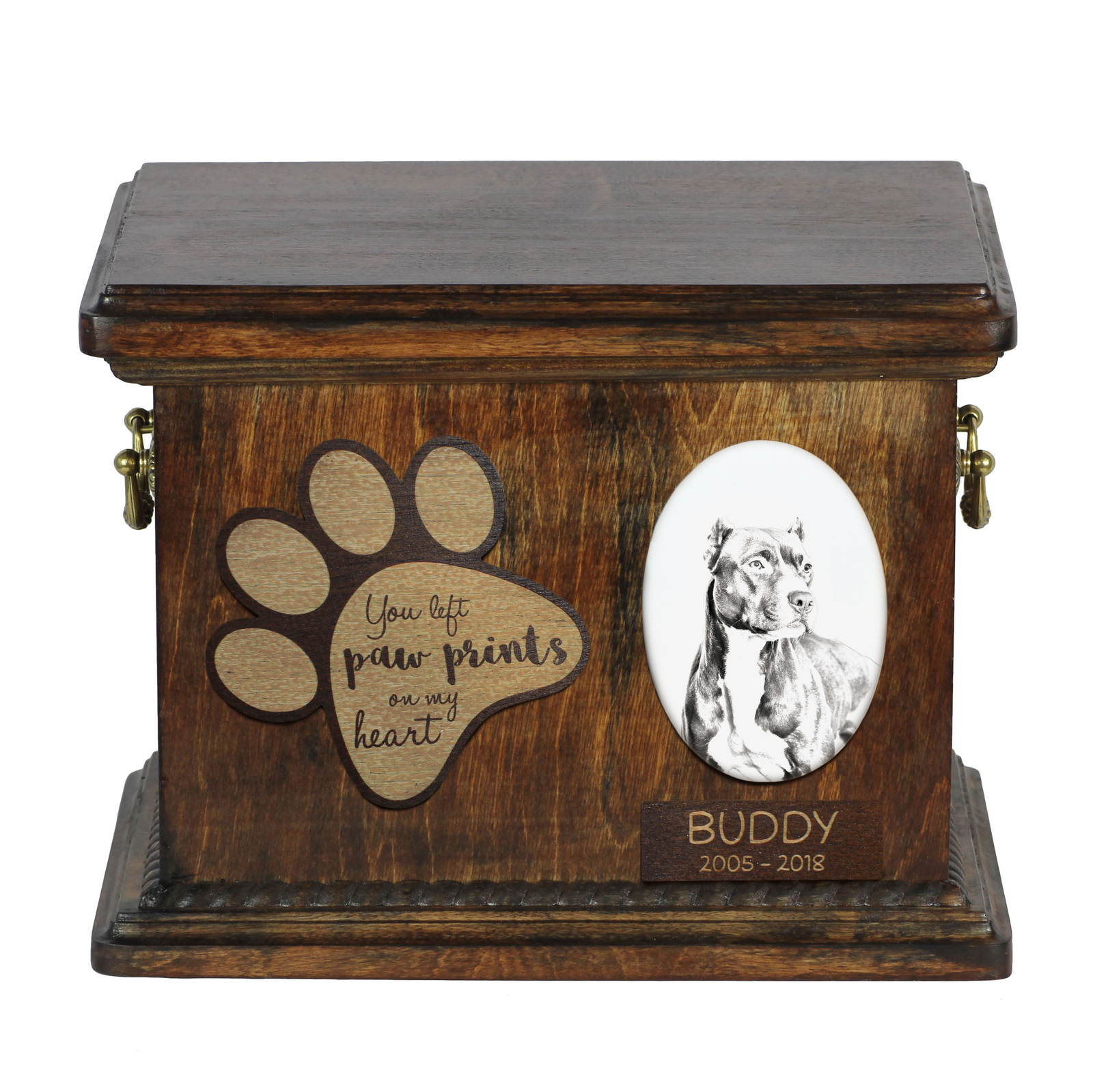 Pit Bull Urn With Ceramic Plate Art-Dog