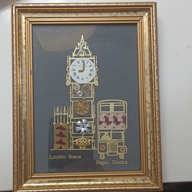 Regal Clocks London Scene Handmade Collage Framed Mixed Media Assemblage Art