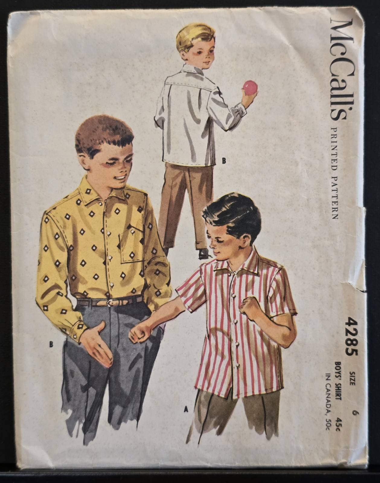 McCall's Pattern 4285; ©1957; Boys' Button-Down Shirt. Cut; Size 6/Chest 24.