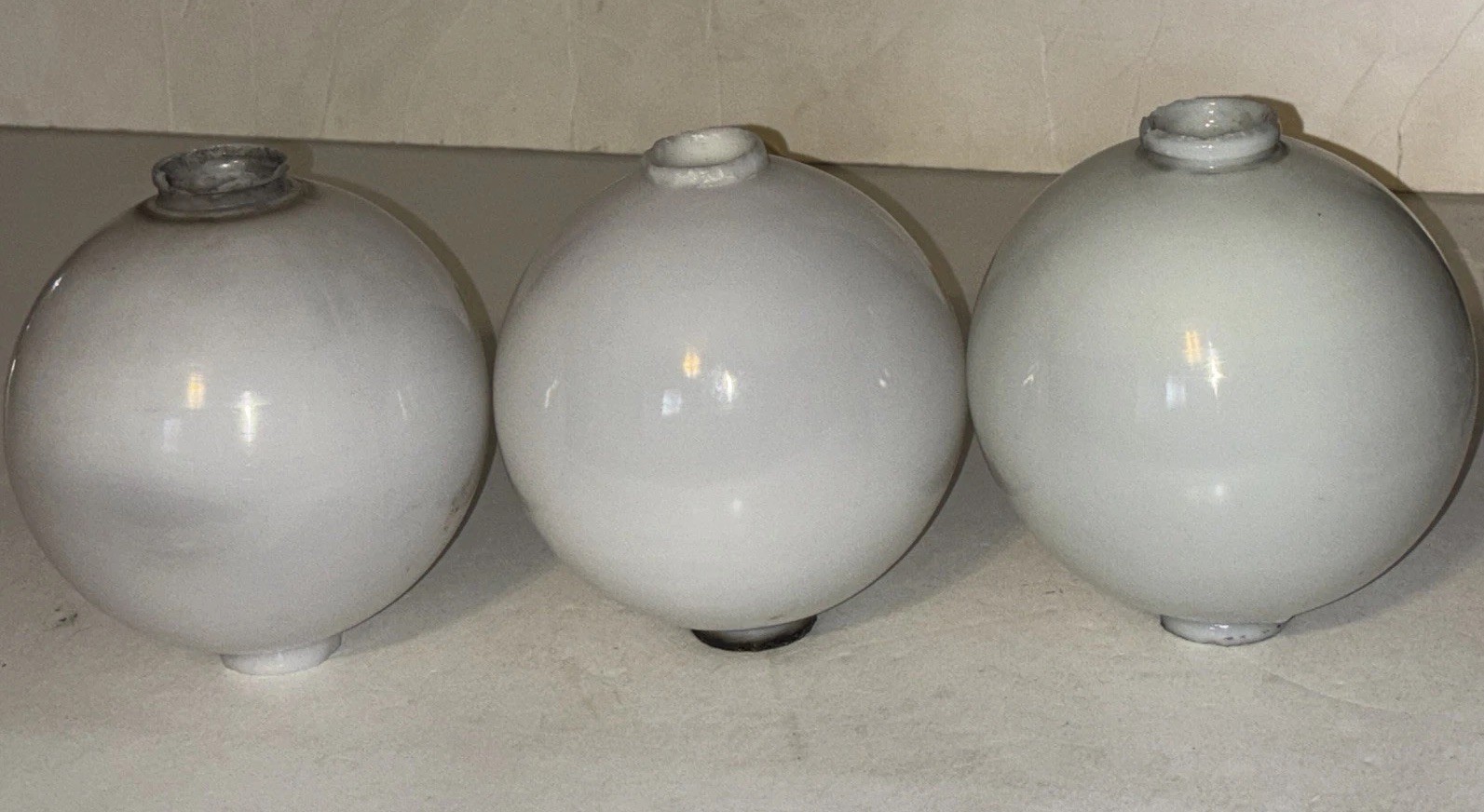 3 ANTIQUE Lightning Rod Ball Milk White Round 4 1/2” Diameter 5 1/4 Tall