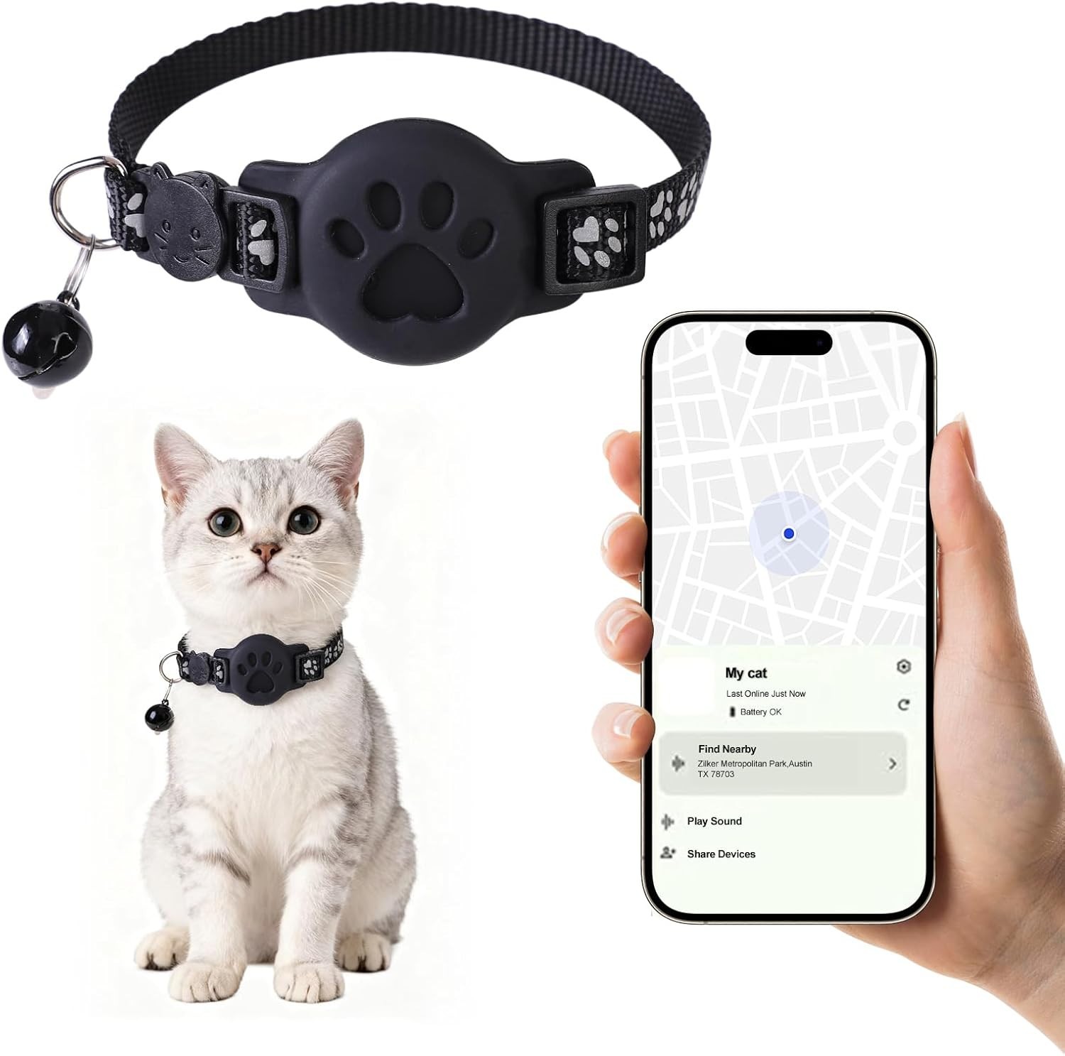 YeQIENGC GPS Cat Collar with Bluetooth Tracker Holder - Breakaway Adjustable (7.