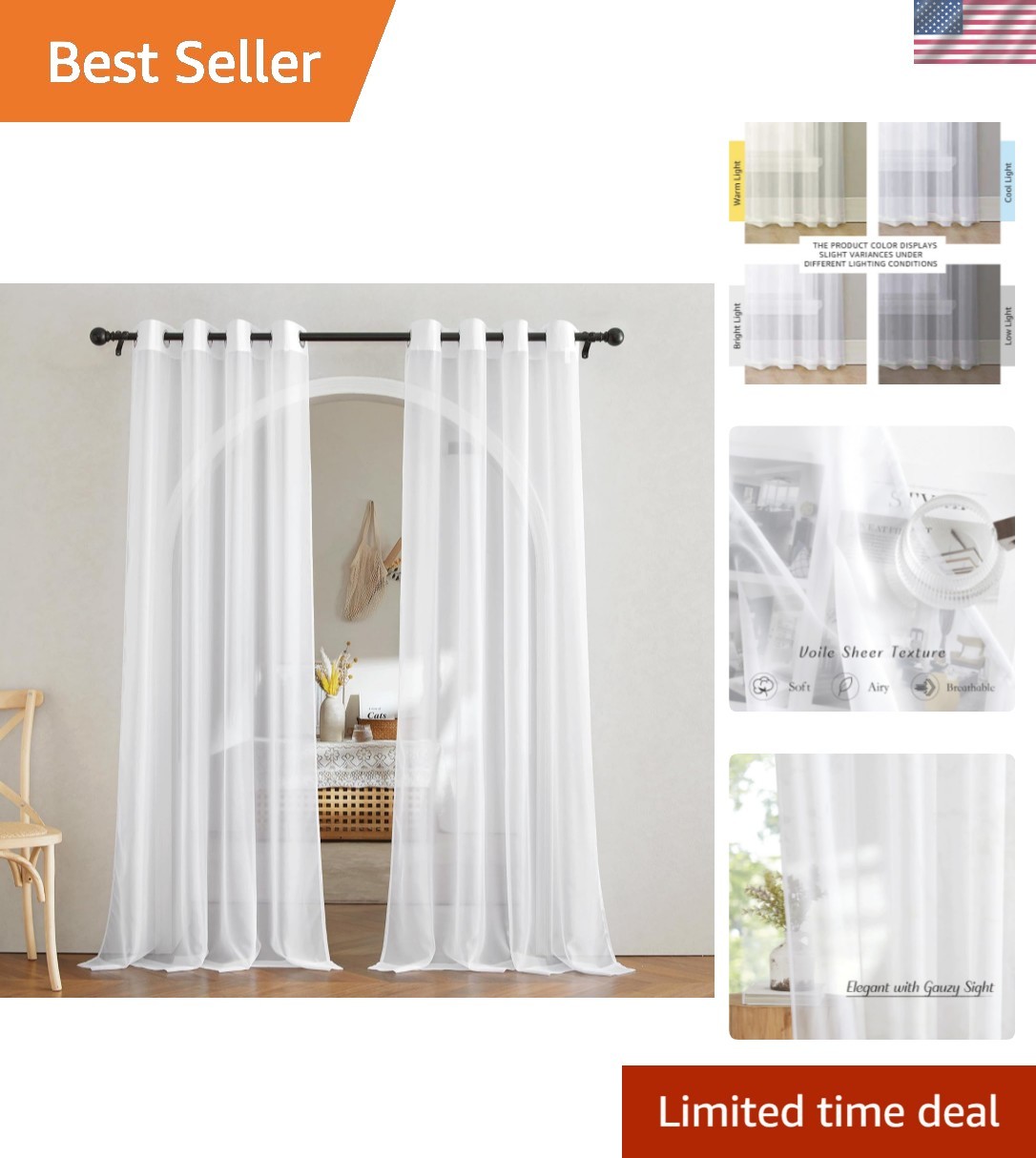 White Sheer Curtains 84 inches Long - Home Decoration Grommet Airy & Lightwei...