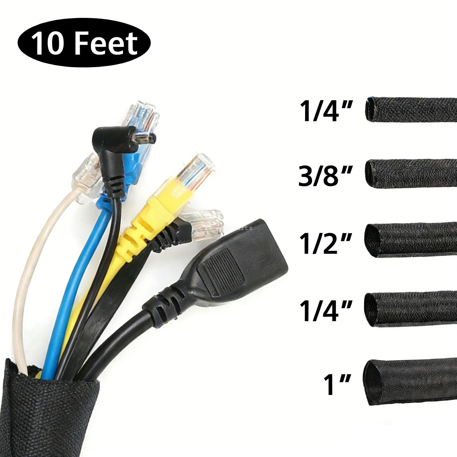 10FT Cable Sleeve Cord Management Braided Wire Loom Sleeving Protector Self-Wrap