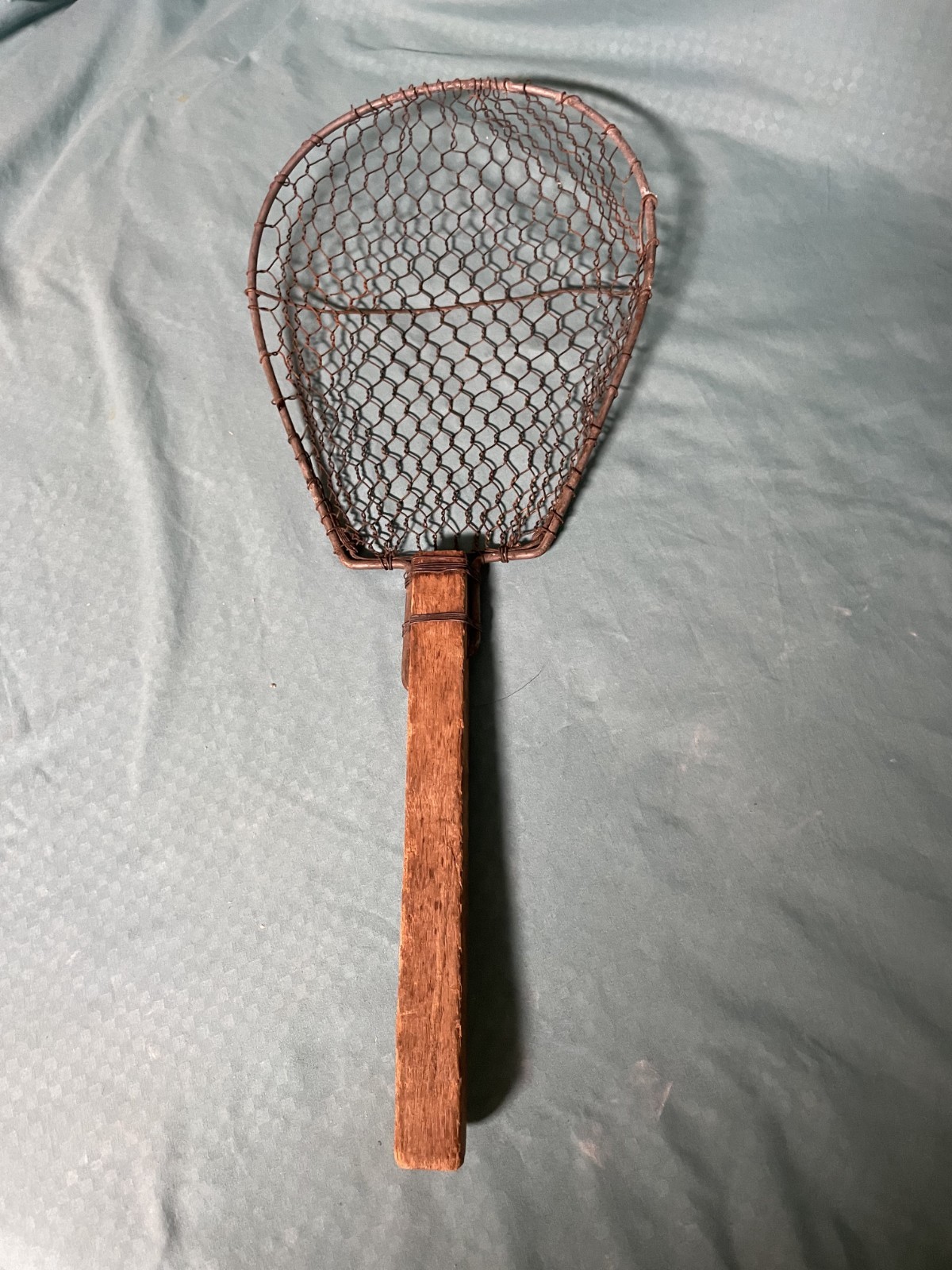 Antique Wire Skimmer Wooden Handle Primitive Farm house Kitchen tools