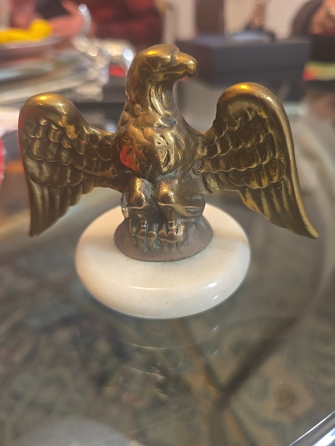 Vintage Brass Marble Eagle Brass Marble Statue Paperweight Americana Office...