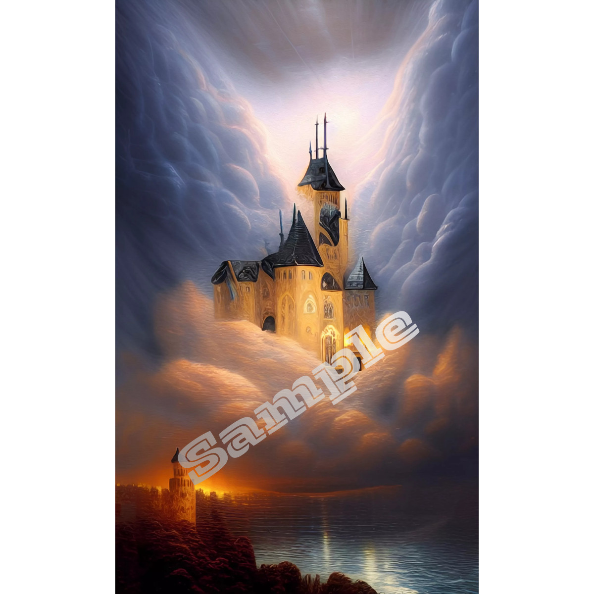 Fantasy Sky Castle Digital Download Wall Art Printable AI Artwork Gothic Castle