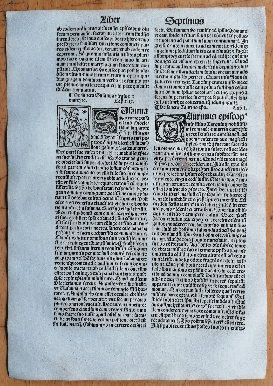 Saint Susanna - Post Incunable Woodcut Leaf P. Natalibus - 1508