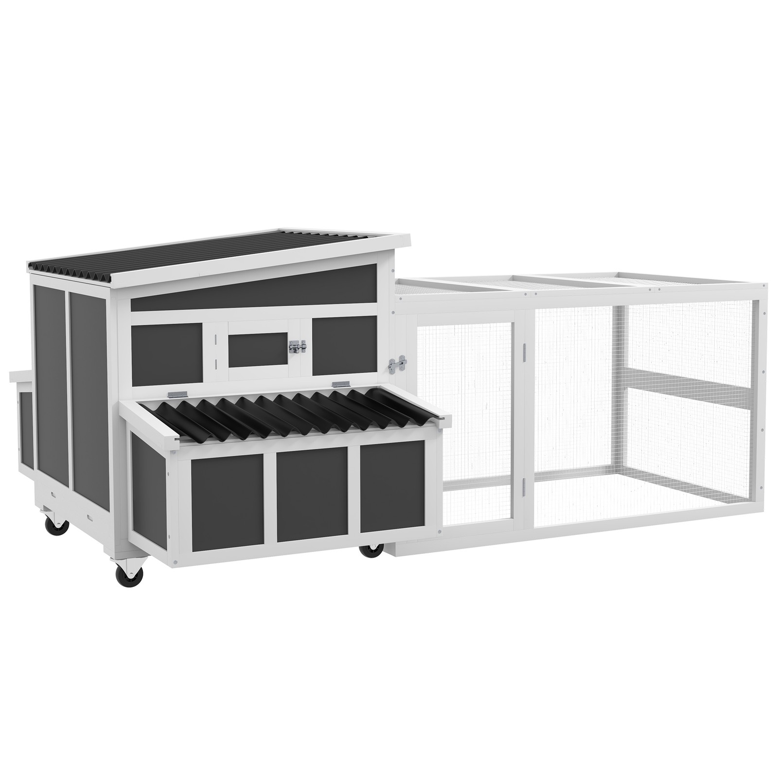 Wooden Chicken Coop with Nesting Box Pull Out Tray Run Perches Ramp for 6 Hens