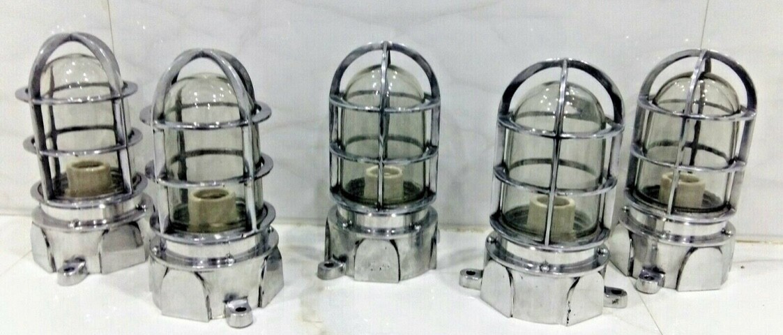 Solid Aluminum Bulkhead Ship Lights Vintage Nautical Lamp Fixtures Lot of 5