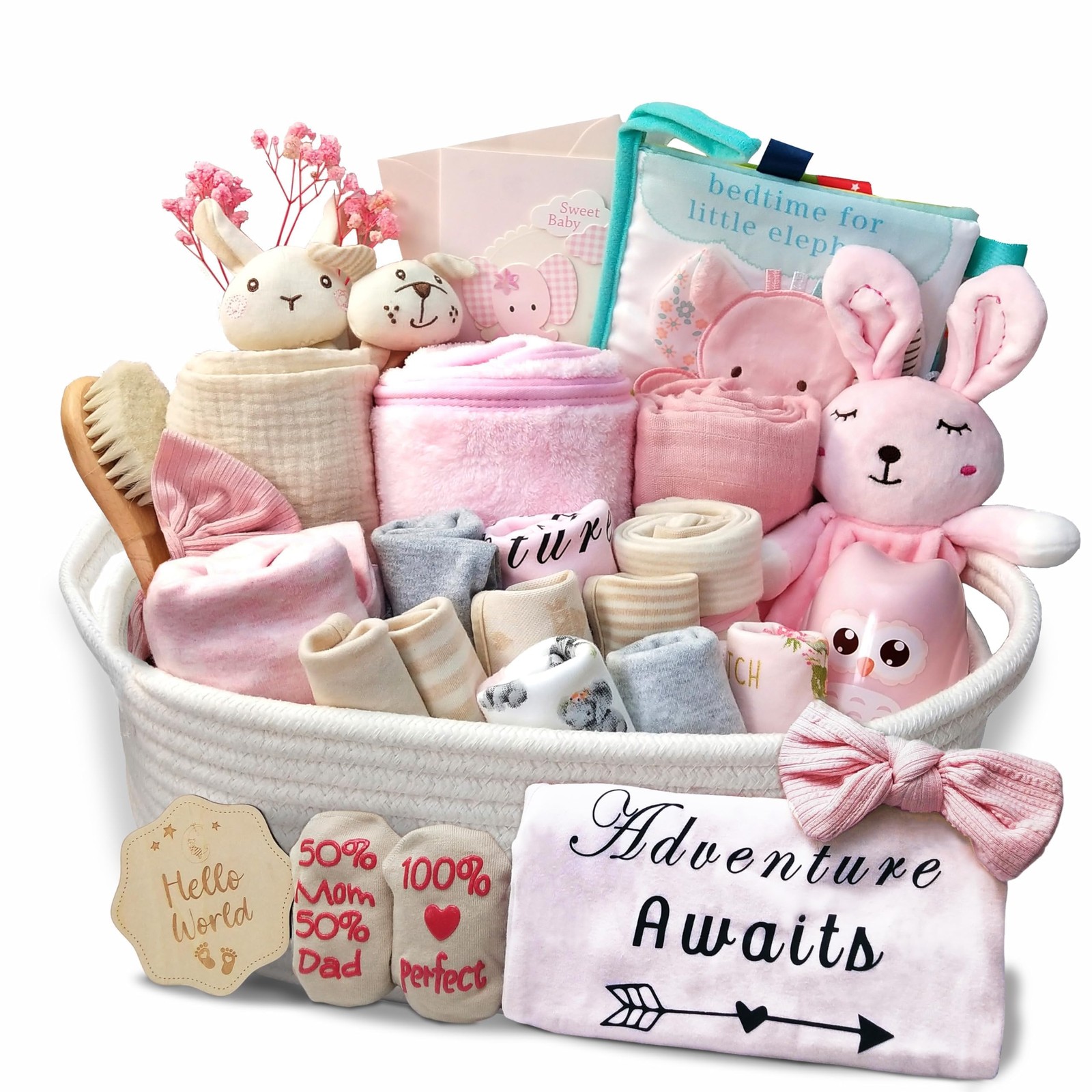 Baby Girl Shower Gift Basket 27 Piece Newborn Essentials Large Set