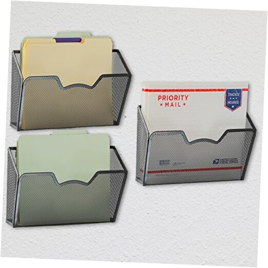  Wall Mount Single Pocket File Organizer Holder, 3 Packs Black Mesh