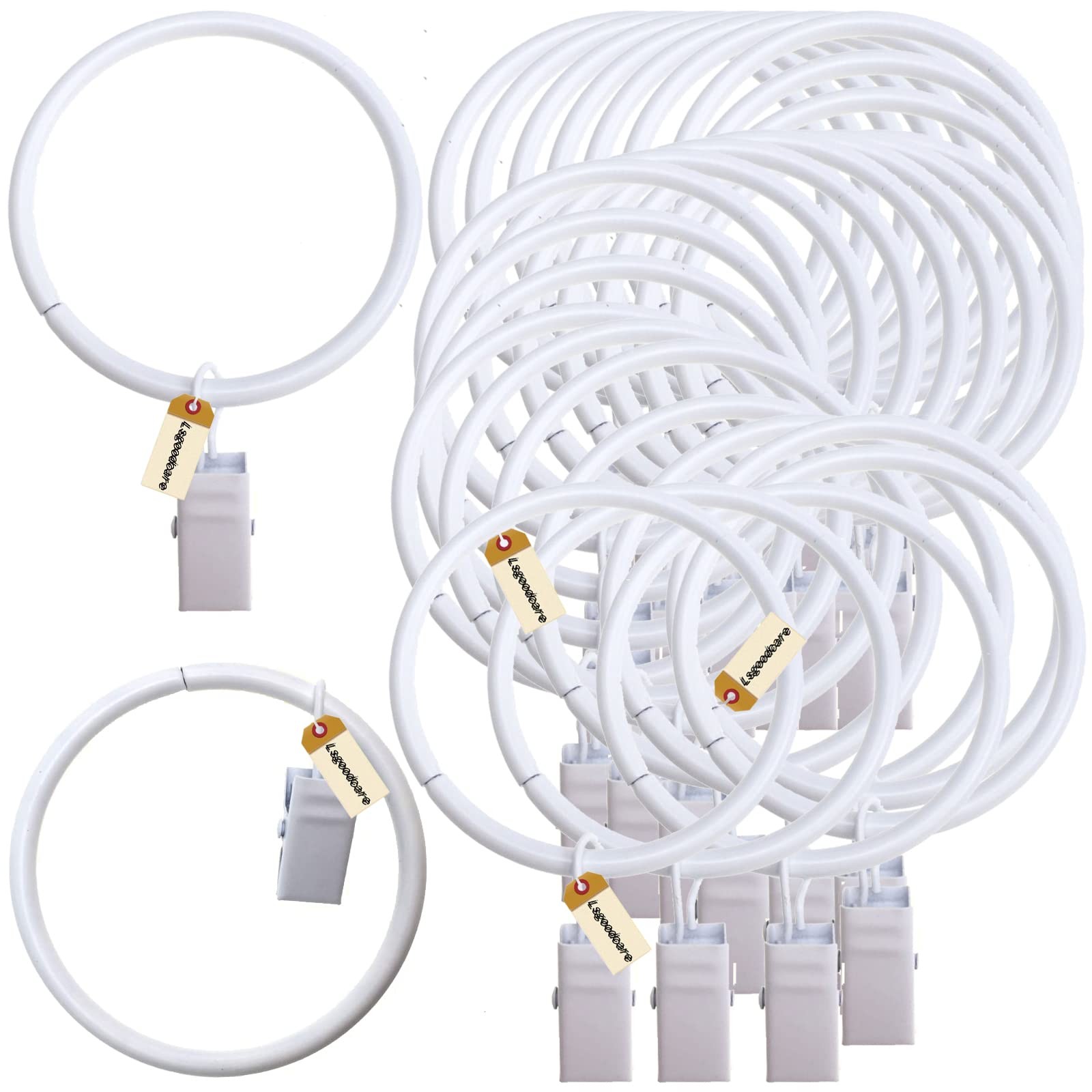 Curtain Clips with Rings White 2Inch, 30Sets Strong Metal Decorative Shower C...