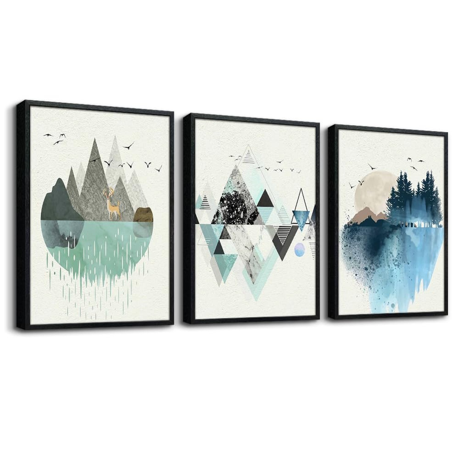 Black Framed Abstract Wall Art - Set of 3 Piece Framed Art Prints - 20"X28" -...