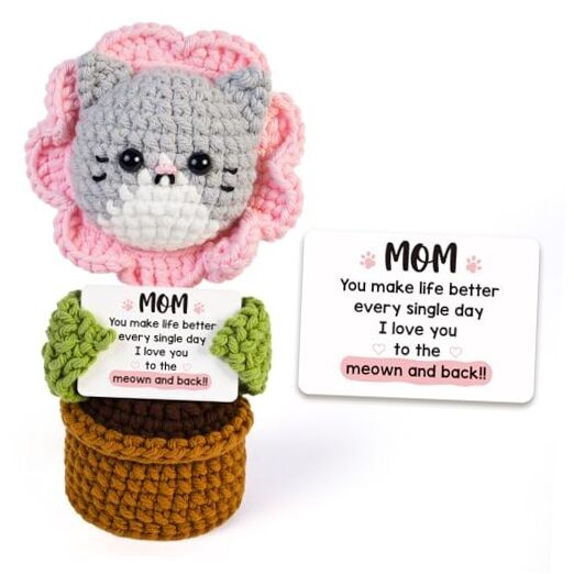 Handmade Positive Crochet Cat Flower, Christmas Mothers Day Birthday Gifts Mom
