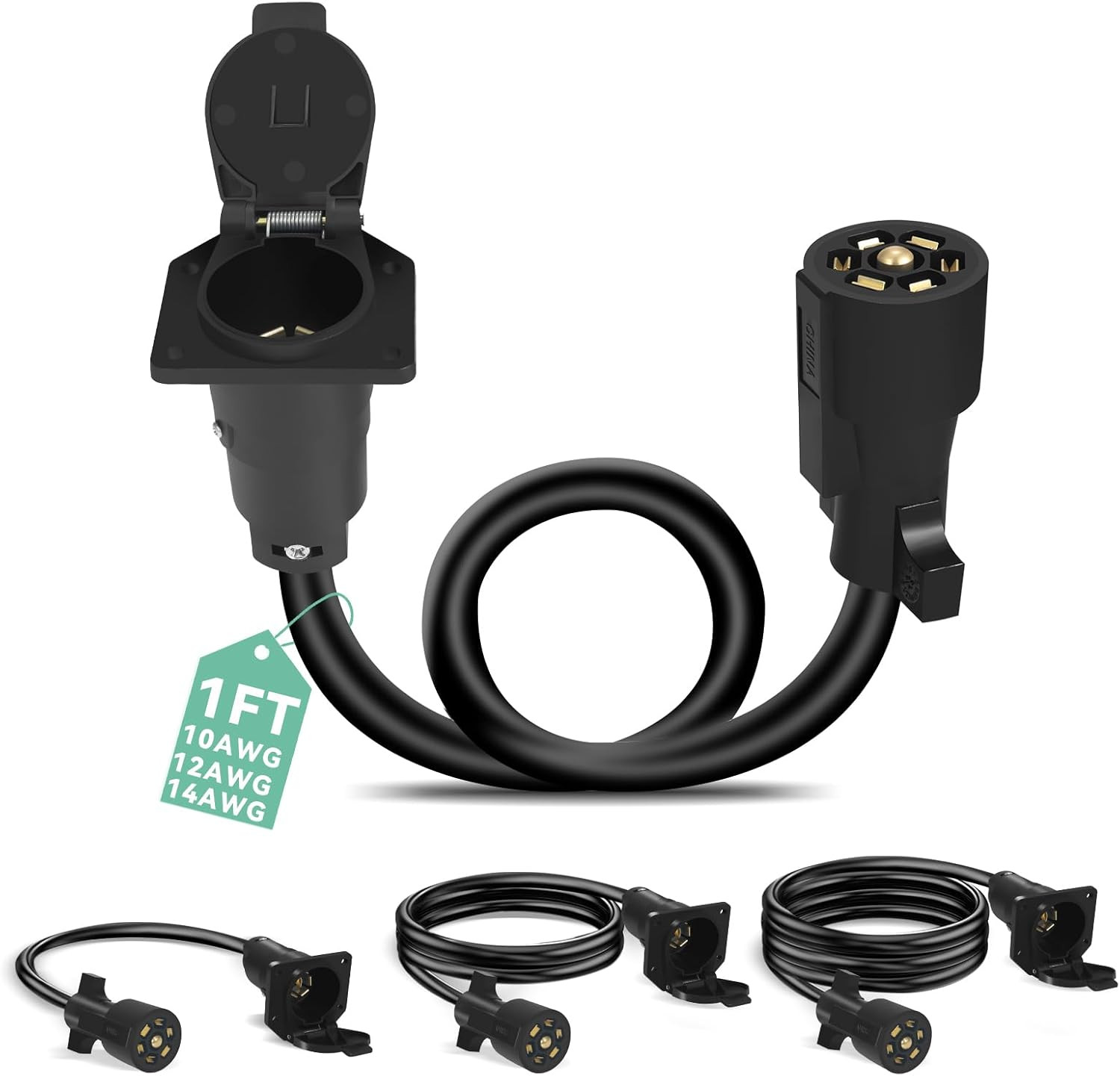 7 Pin Trailer Extension 1FT, Gooseneck Hitch 7 Way Plug Extension Heavy Duty, Pu