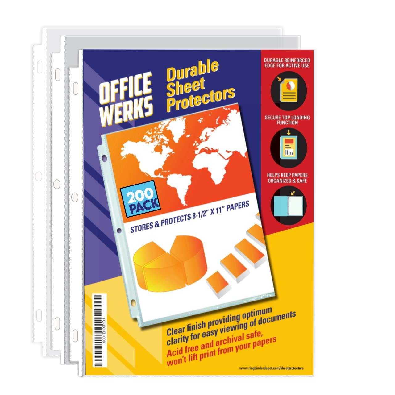 Office Werks 200 Sheet Protectors, 8.5X11 Inch Clear Page for 3 Ring 