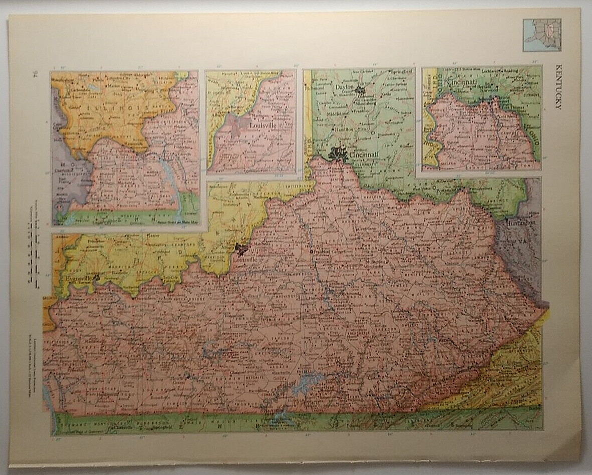 Vintage KENTUCKY Atlas Map 1962 MSM Rand McNally Cosmopolitan World Atlas