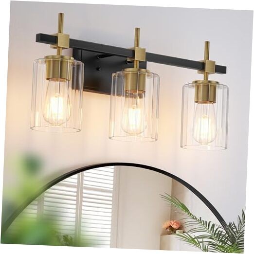  3-Light Bathroom Light Fixtures, Vanity Lights for Bathroom Black and Gold