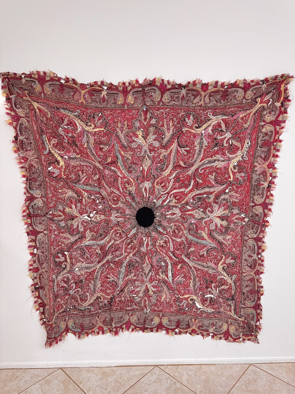 Antique 19th Cent. Kashmiri Museum Worthy Hand Made Paisley Wool Shawl 55” x 66”