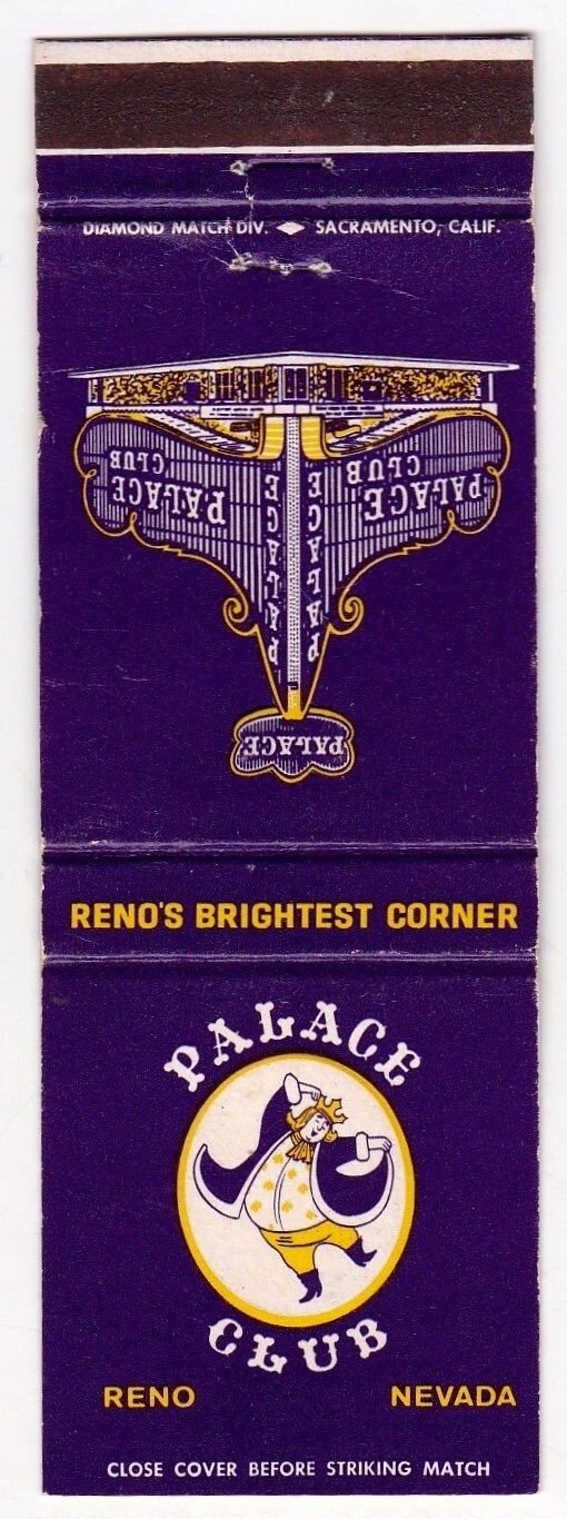 Palace Club Casino Matchbook Cover Reno Nevada Front Strike icmsc5