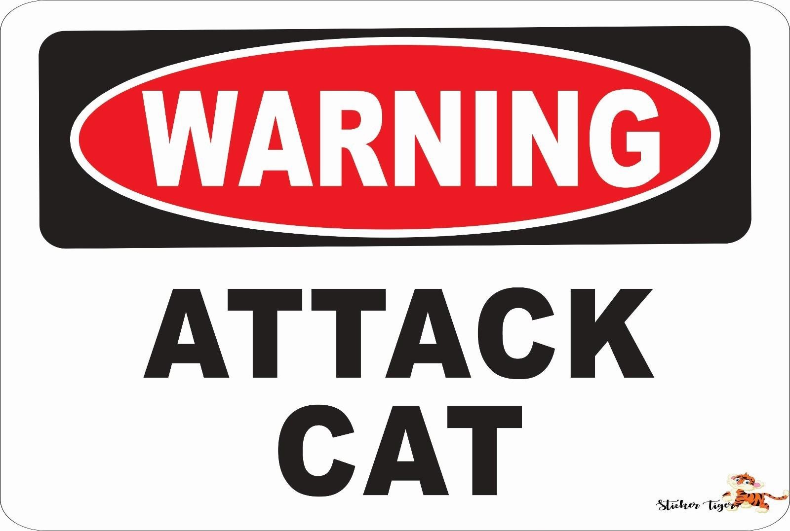 Aluminum Warning Sign Sticker Tiger 8x12 Funny Warning Attack Cat Metal