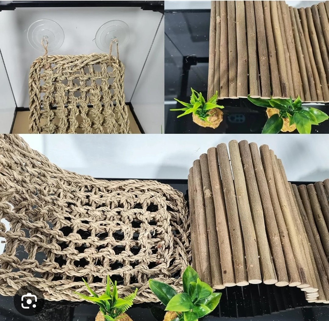 2 sets of Natural Rope & Wood Reptile Hammock, Bridge & Ladder Set, 6x16"