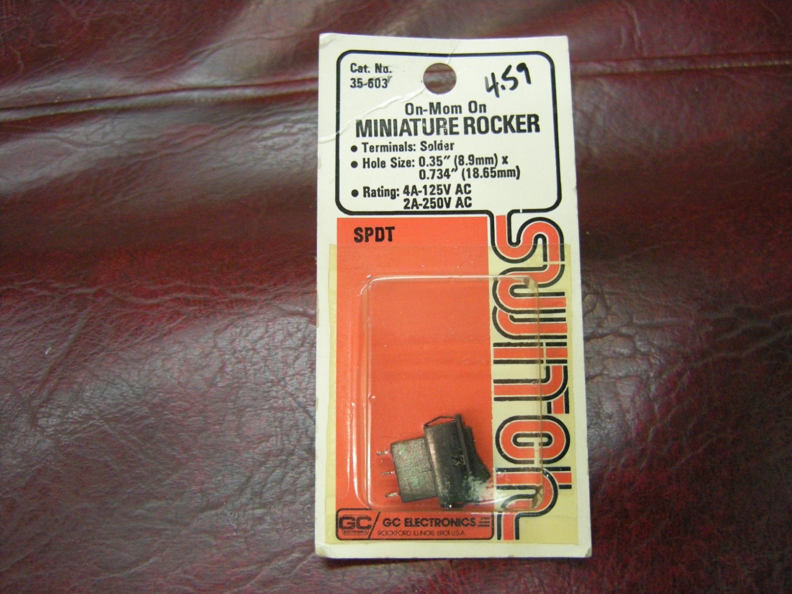 Vintage GC Electronics Miniature Rocker Switch, 125V 4A,  250V 2A, On-Mom On NOS