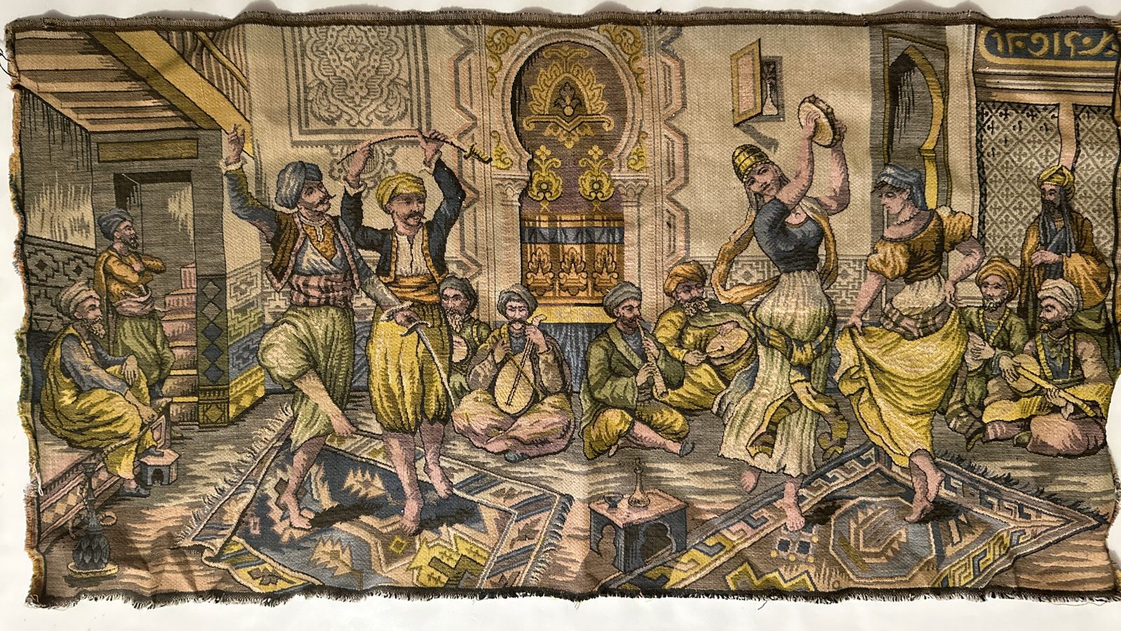 European Tapestry, Arabic, 25x18” Victorian Home, Wedding Raw Edges