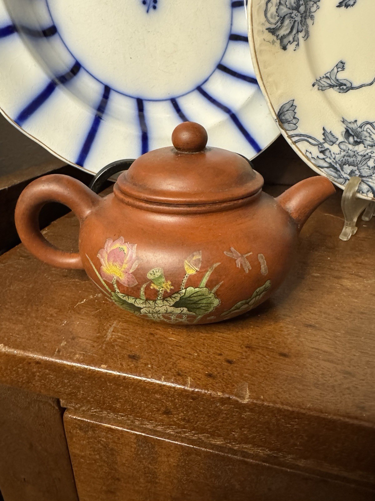 Chinese Floral Design Yixing Style Teapot W/ Lid Clay Zisha Style Asian Teapot