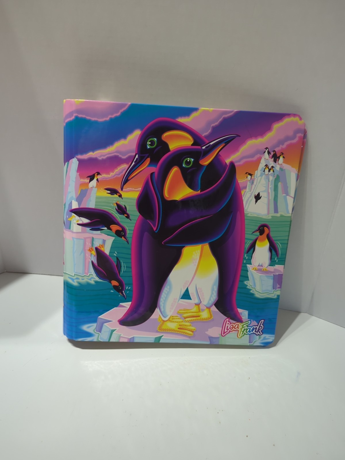 Vintage Lisa Frank 3 Ring Binder 1.5" Penguins Hugs Colorful Curved Spine