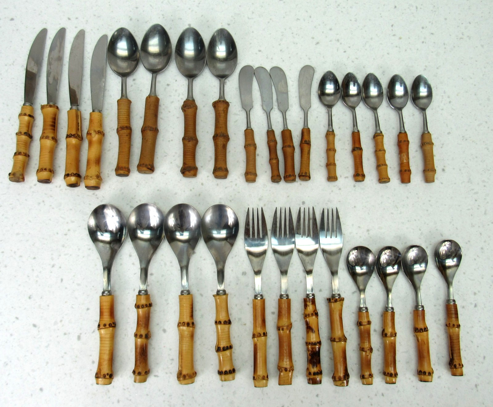 Vintage mid century authentic Bamboo Handle Tiki Flatware Rostfrei steel Japan