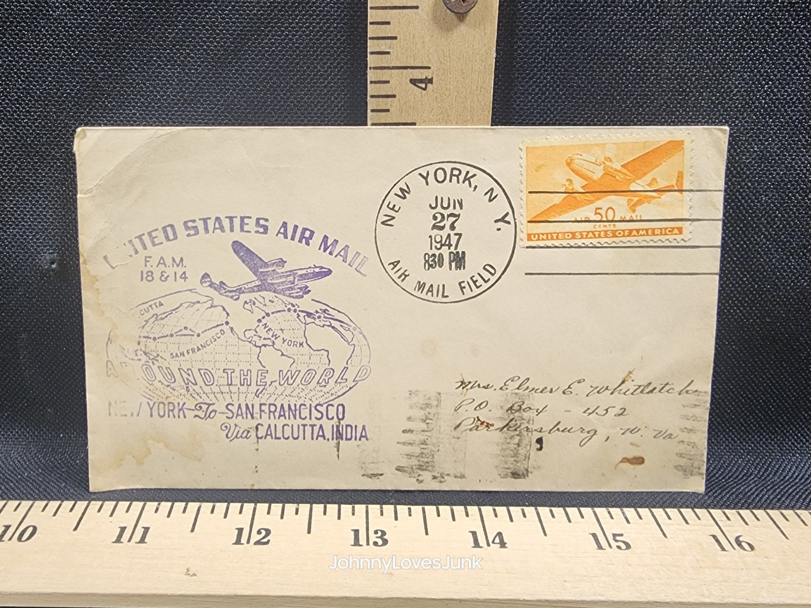 Antique United States Postal Service Airmail Cover Envelope New York San Fran
