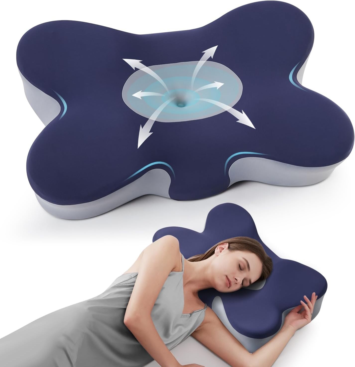 Cervical Neck Pillow for Pain Relief, Cooling Support Side Sleeper Pillow Adults