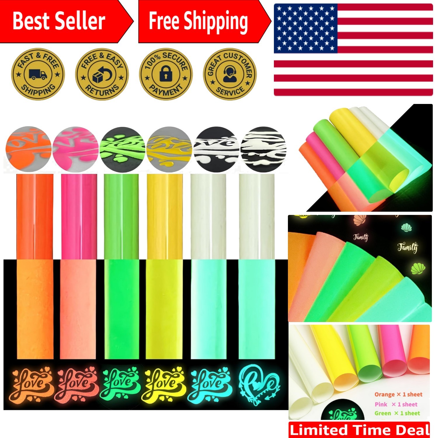 Creative 3D Puff Glow in the Dark Vinyl - 6 Sheets 12"x10" for Unique Designs