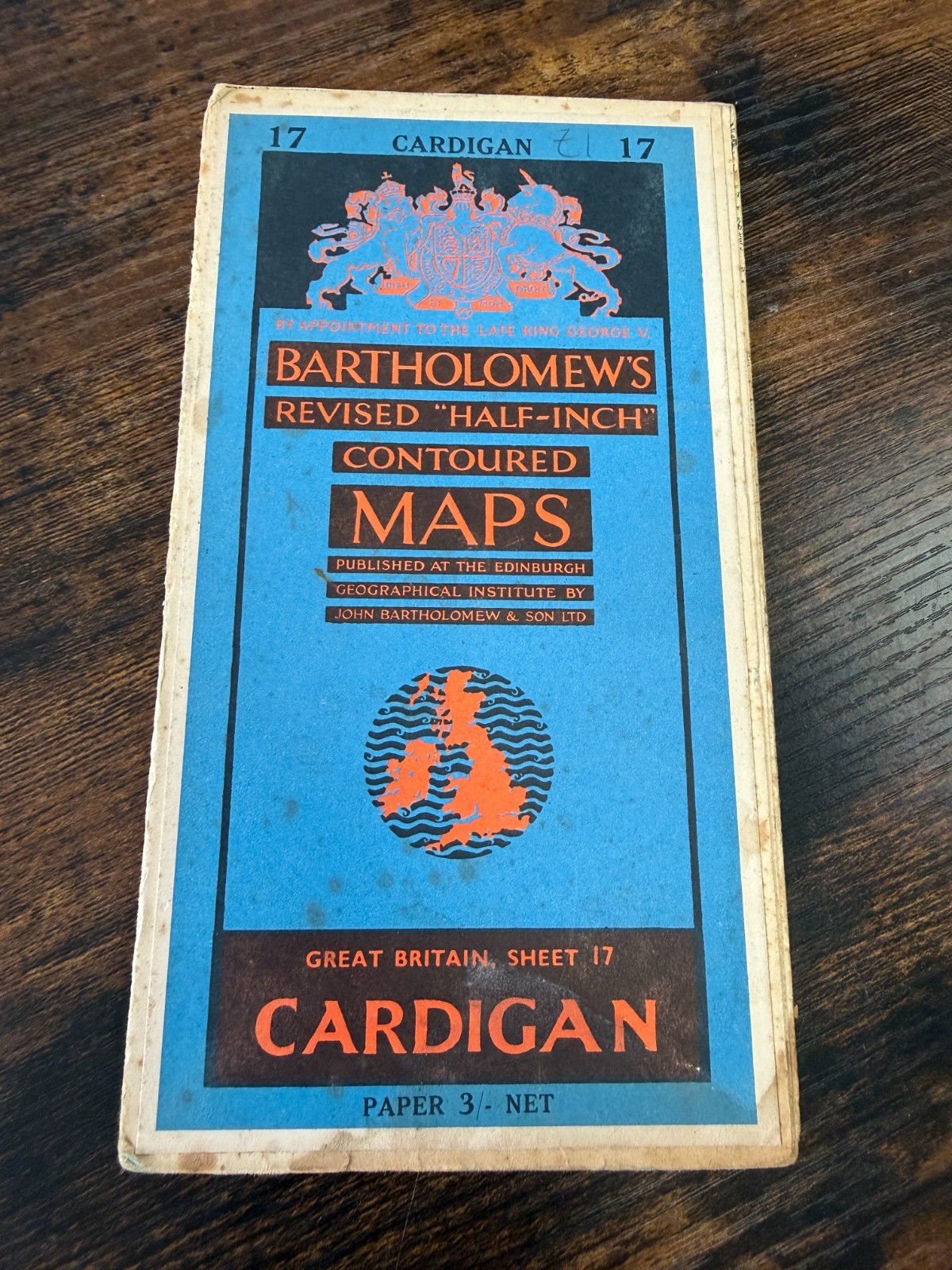 Vintage Bartholomew Half Inch Contoured Map Cardigan Wales Sheet 17