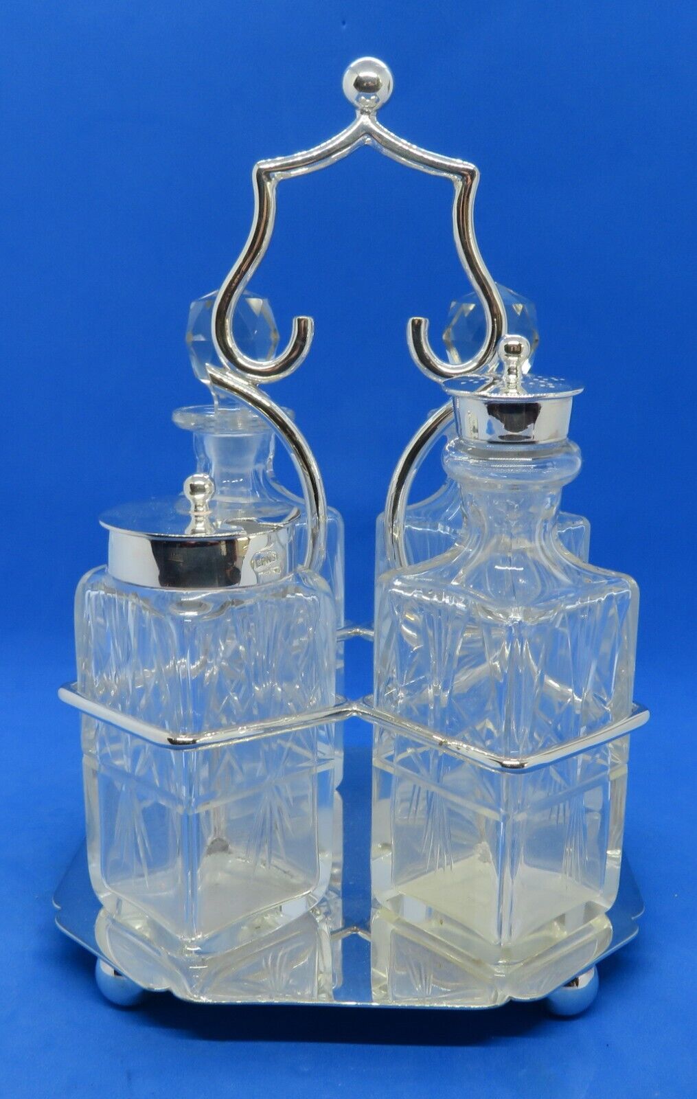 Silver plate electroplate & clear glass vintage Victorian antique cruet set