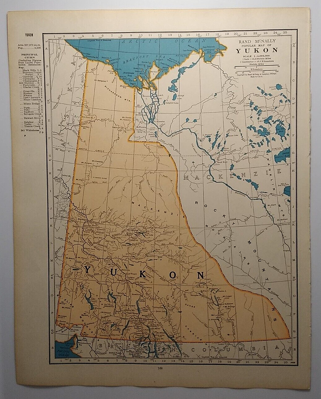 1937 Antique YUKON Authentic Old Atlas Map - Rand McNally World Atlas