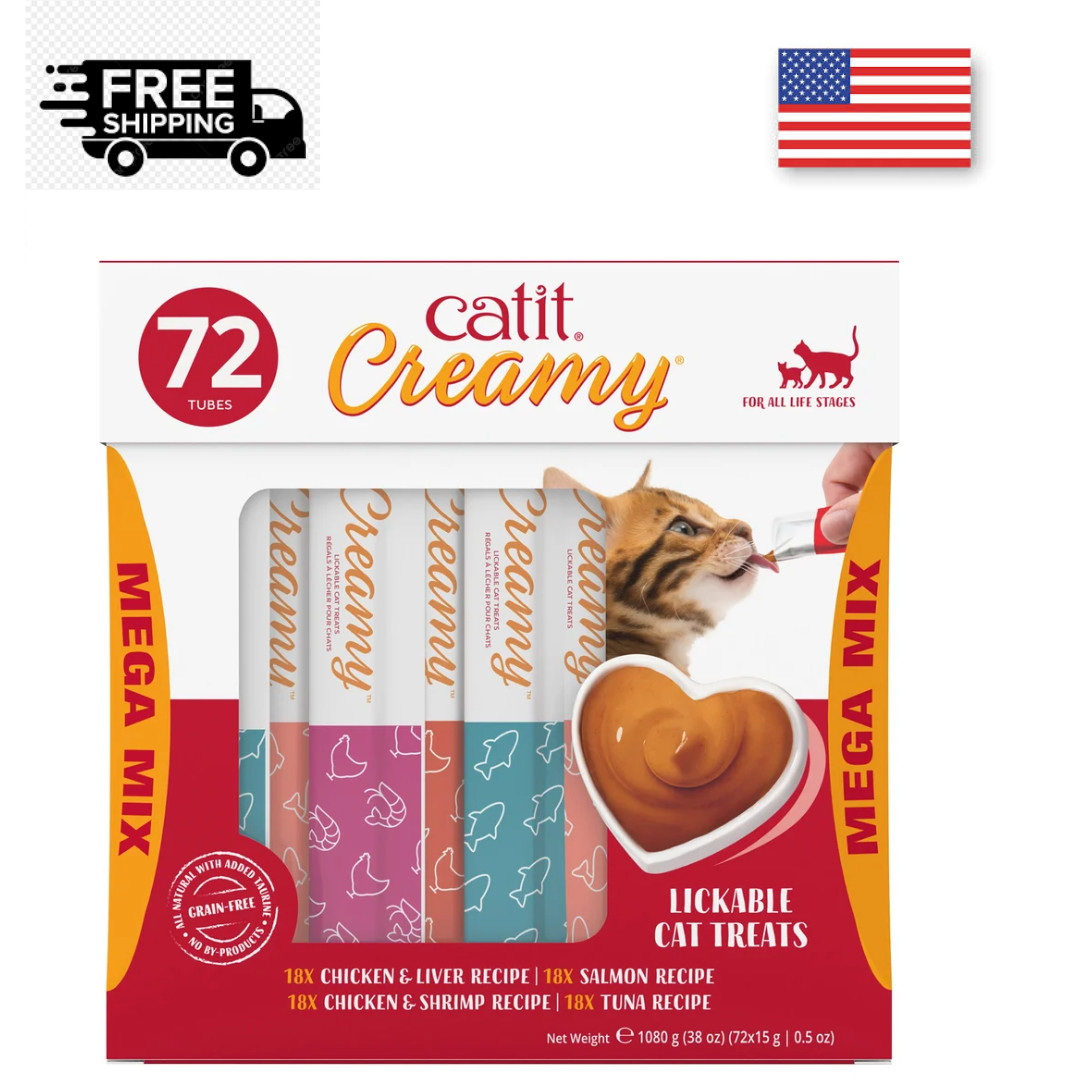 Catit Creamy Lickable Cat Treats Mega Mix, 72 Count Variety Pack for Cats