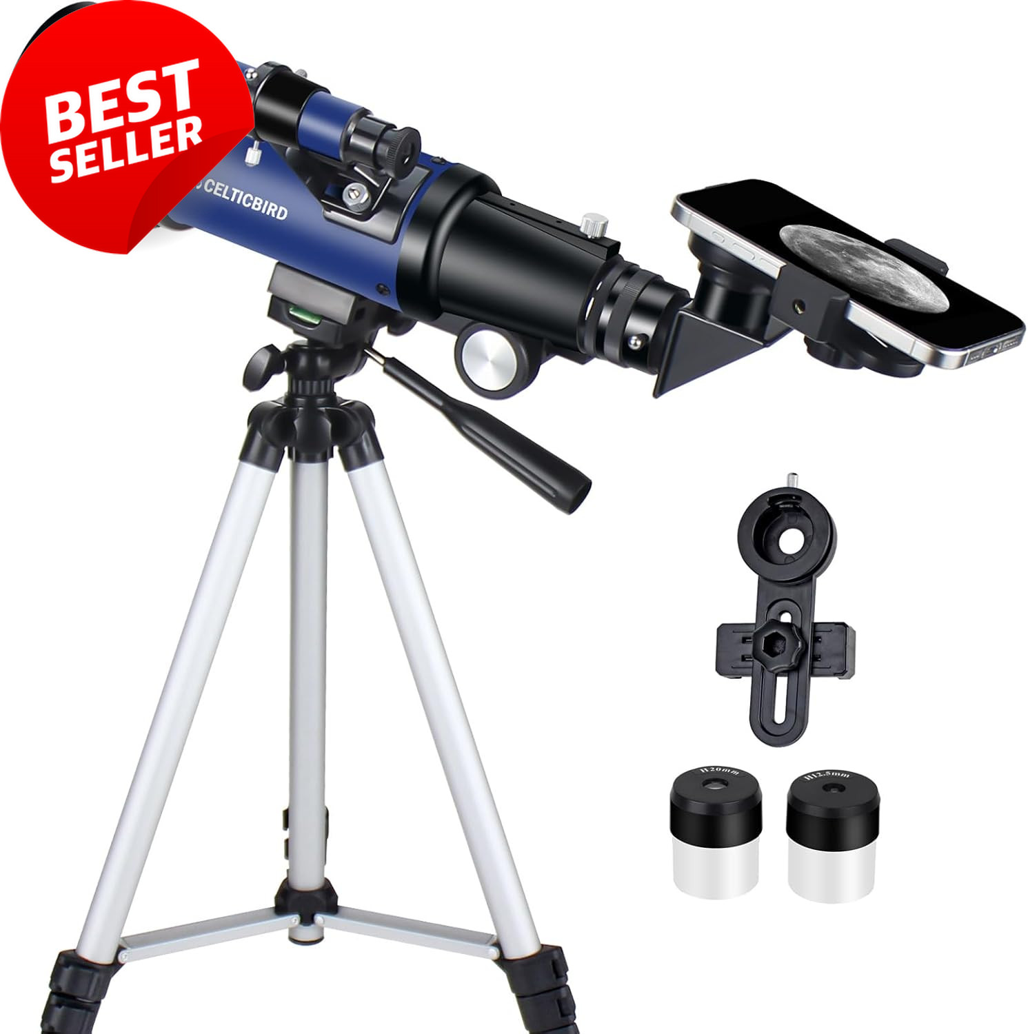 70mm 400mm Refractor Telescope Kids Beginners Tripod Phone Adapter Blue