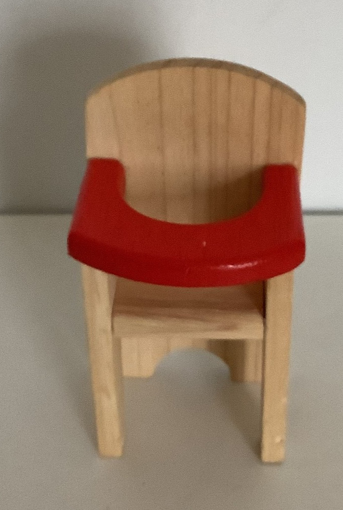wooden dollhouse high chair with red tray