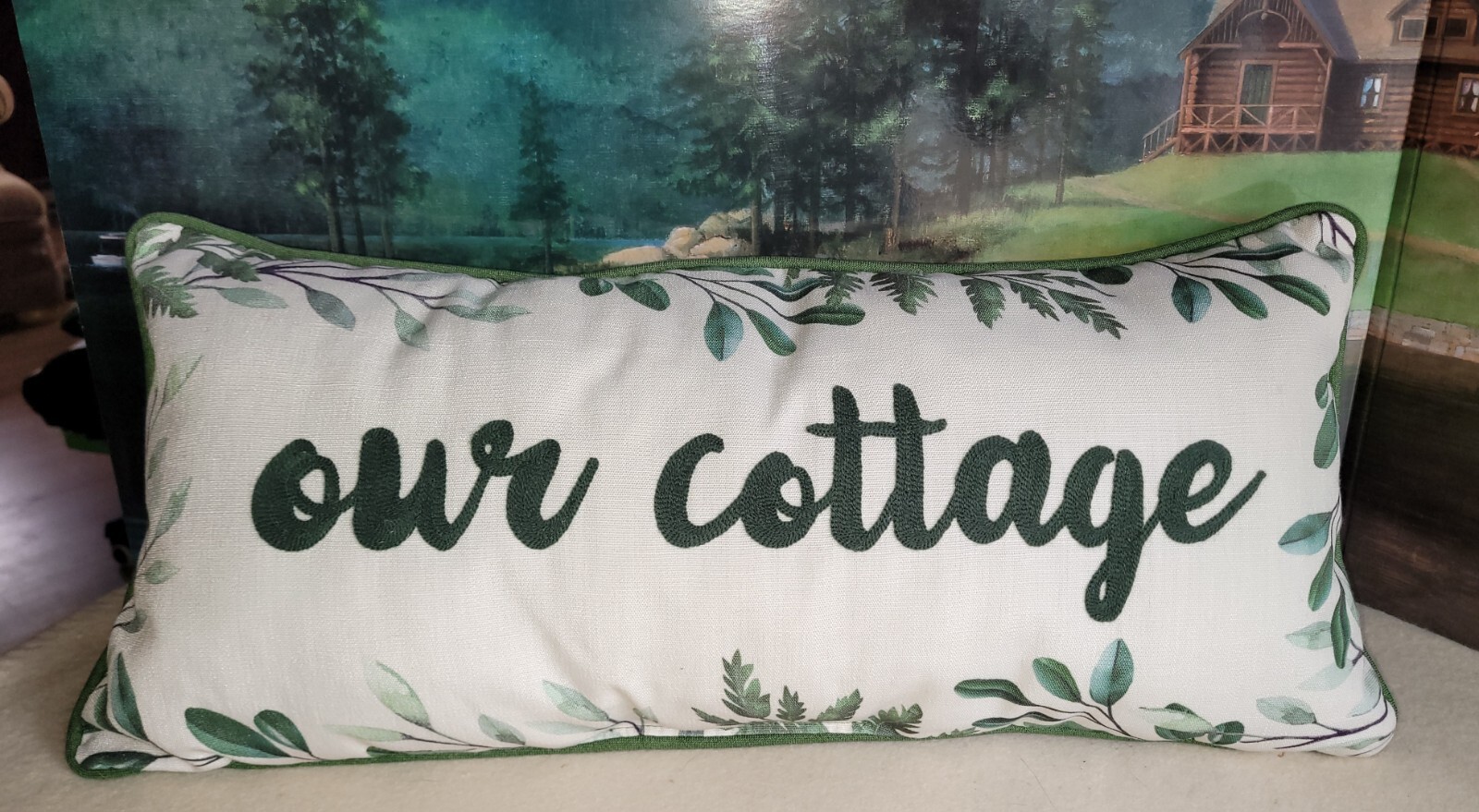  Long Tapestry Pillow Our Cottage Green Back Country Decor Living Bed Room Patio