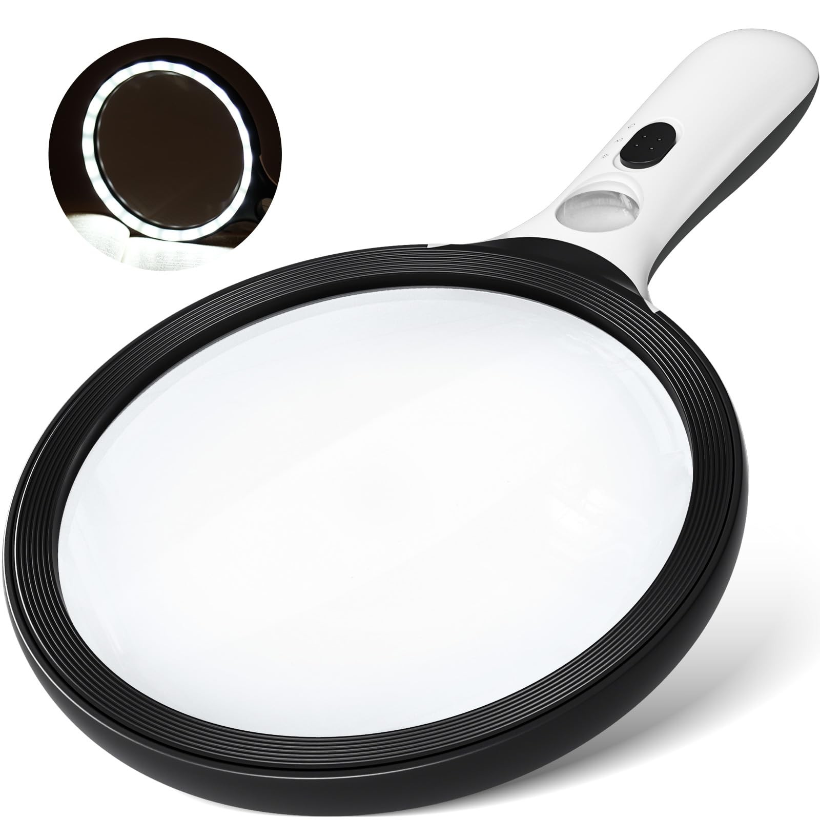 Magnifying Glass with Light Large 5" Lens, Handheld 5 inches, Black 