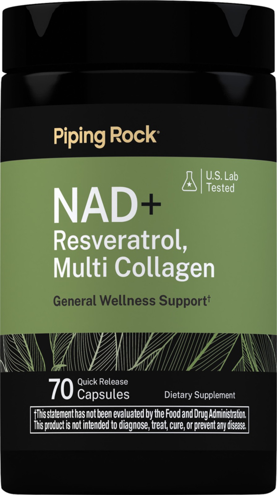 NAD Resveratrol Supplement | Plus Collagen | 70 Capsules | by Piping Rock