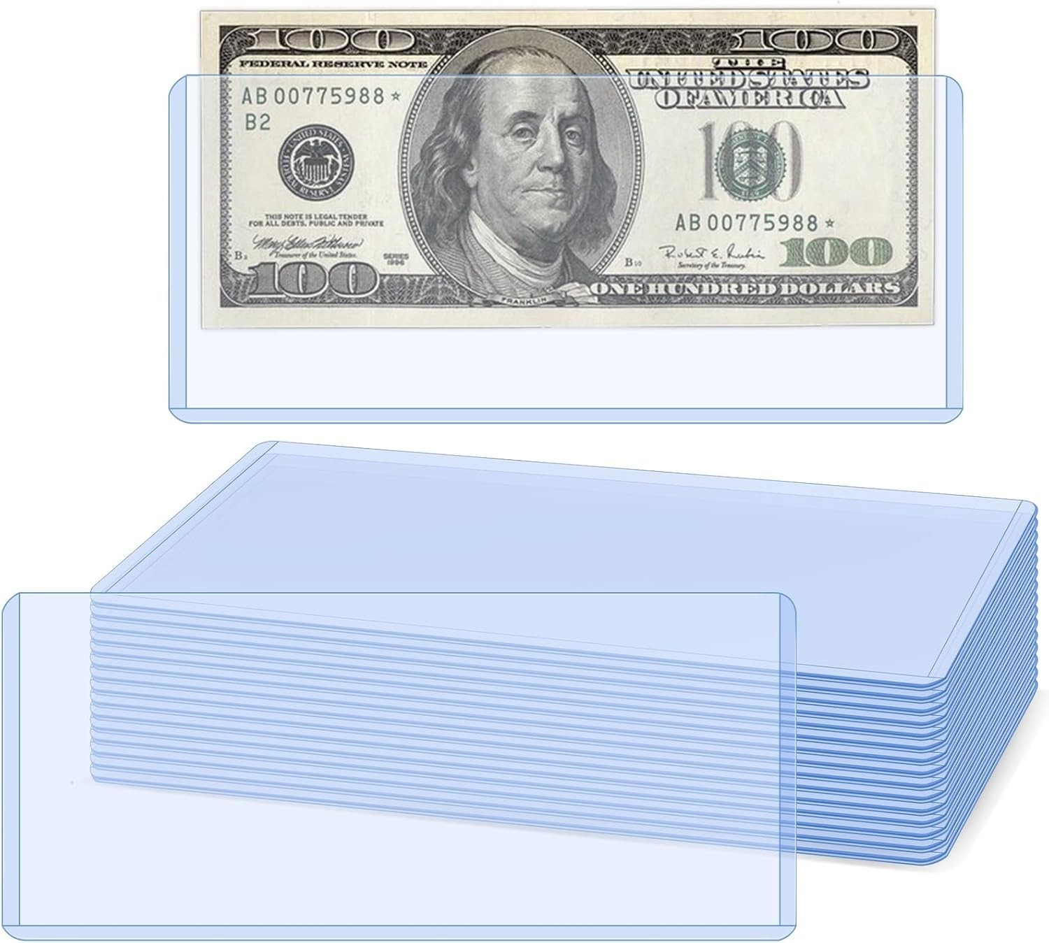 15 Pack Hard Plastic Clear Money Holders Dollar Bill Top-Load Sleeves